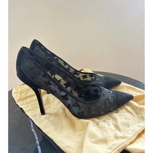 Louis Vuitton Sequin Sheer Mesh Suede Leather LV Logo Heels 39 Italy 8.5